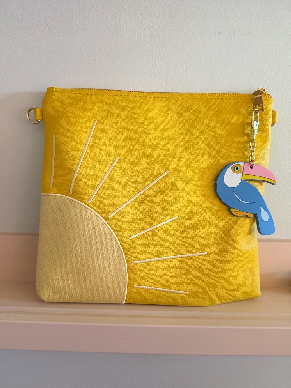 Yellow Sunburst Crossbody Pouch with Toucan Charm